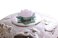 Lotus 6" Bowl with lid and Rose quartz / jade flower