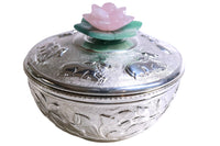 Lotus 6" Bowl with lid and Rose quartz / jade flower