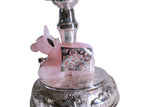 Lotus Double Tier Samay (Kerala Diya) with Rose Quartz Nandi/ Cow