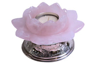 Lotus Rose Quartz tea lite with metal base