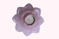 Lotus Rose Quartz tea lite with metal base