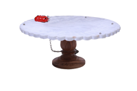 Scalloped White Marble cake stand with Ladybug