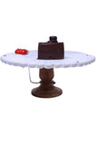 Scalloped White Marble cake stand with Ladybug