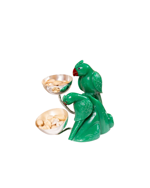 Twin Parrot Green Stone Nut Bowl