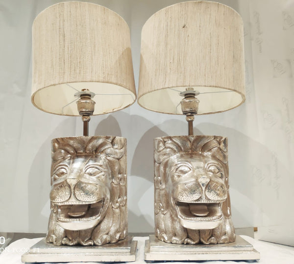 Silver Lion Face Lamp