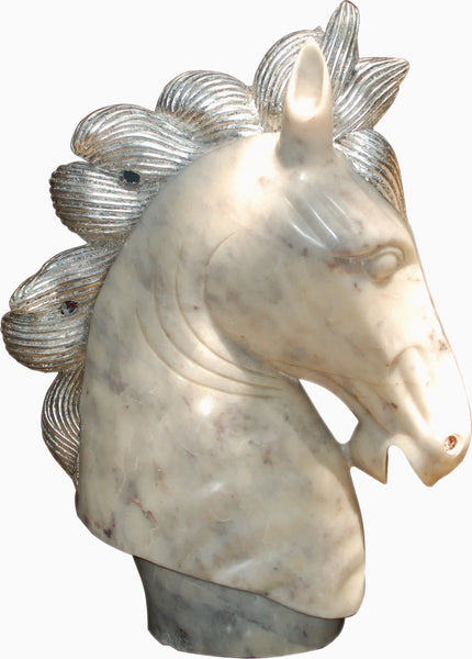 24" Marble Horse Bust with Antique Silver