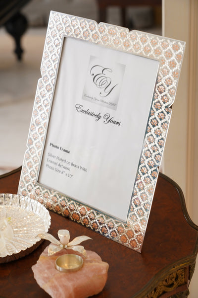 Silver Plated Photo frame with Lotus Enamel Design